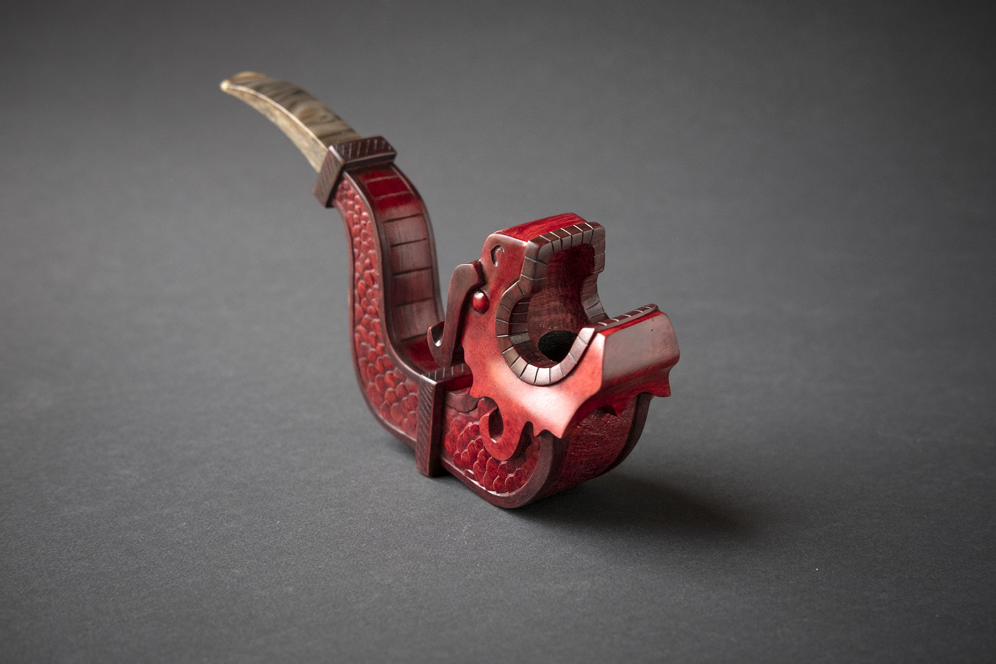 Red Dragon Pipe, a sculptural hand carved pipe, commissioned, crafted by Arcangelo Ambrosi