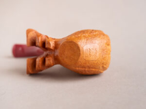 Singing rooster sculptural pipe crafted by Arcangelo Ambrosi and made of natural sandblasted briar and red ebonite stem